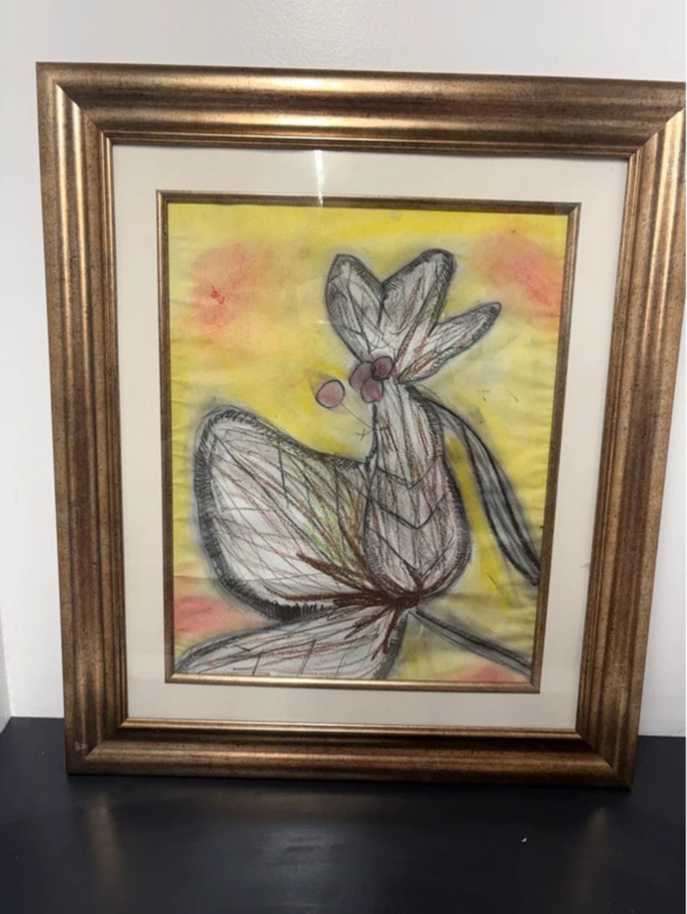 Framed & Matted Abstract Drawing - Unknown Artist 25”x29”